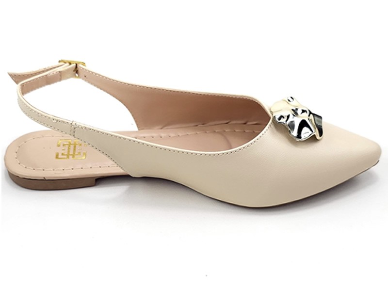 Sapatilhas Slingback Feminino Cs Creme Abs Ouro Flor