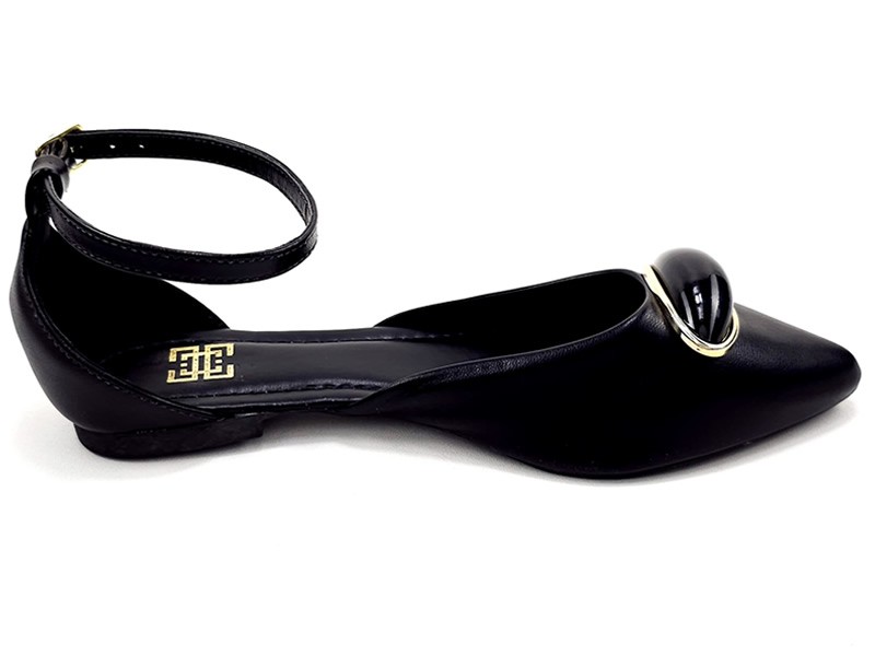 Sapatilhas Salomé Feminina Cs Preta Enfeite Amêndoa