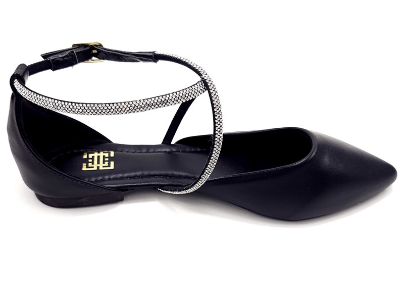 Sapatilhas Sandalia Feminina Salome com Strass Preto