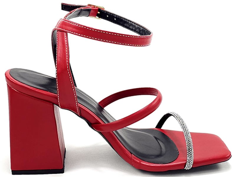 Saltos Sandália Feminina Cs Vermelho Strass Infinity Salto Bloco 8,5cm