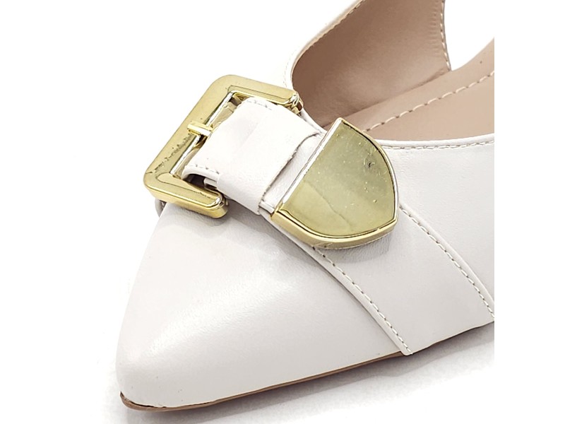 Sapatilhas Slingback Enfeite Abs Fivela Off White