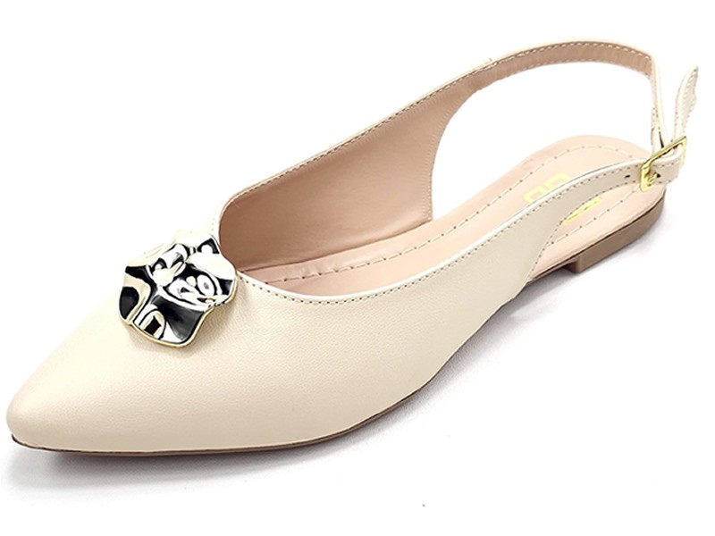 Sapatilhas Slingback Feminino Cs Creme Abs Ouro Flor