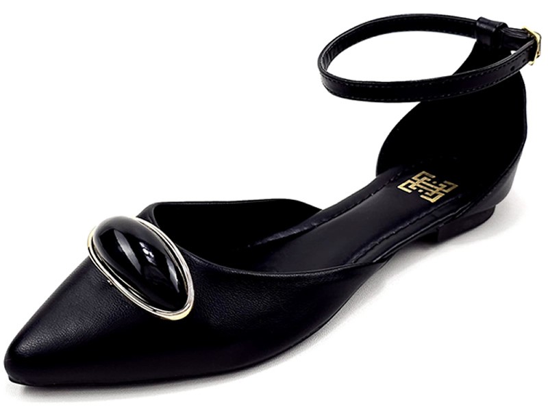 Sapatilhas Salomé Feminina Cs Preta Enfeite Amêndoa