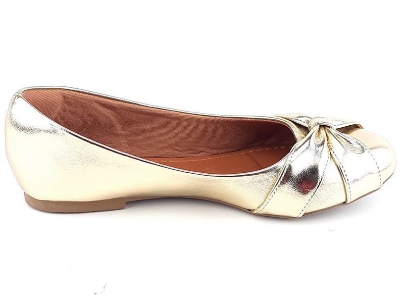 Sapatilhas Sapatilha Napa Dourada Bico Redondo