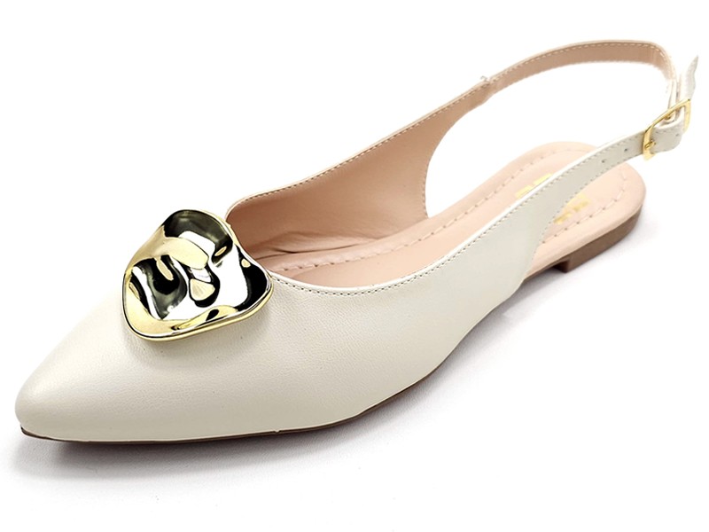 Sapatilhas Slingback Bico fino Cs Off white Abs Folha Ouro
