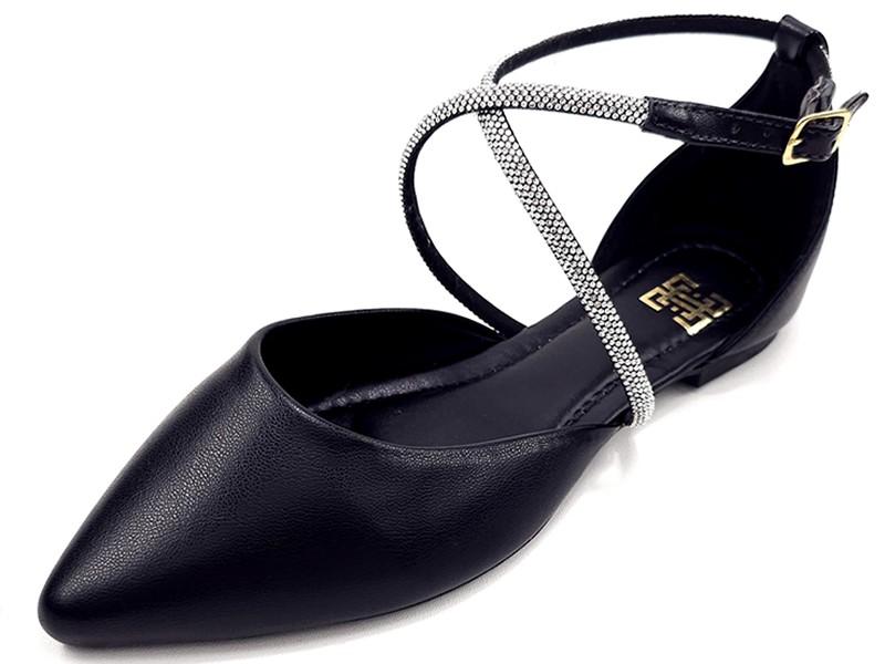 Sapatilhas Sandalia Feminina Salome com Strass Preto