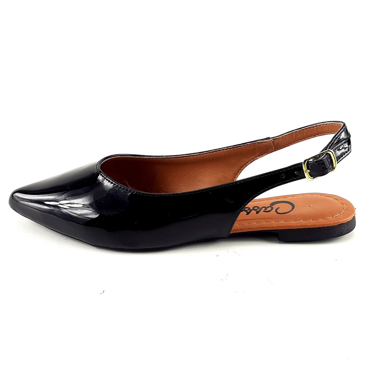 Sapatilhas Sapatilha SlingBack Verniz Preto Bico Fino