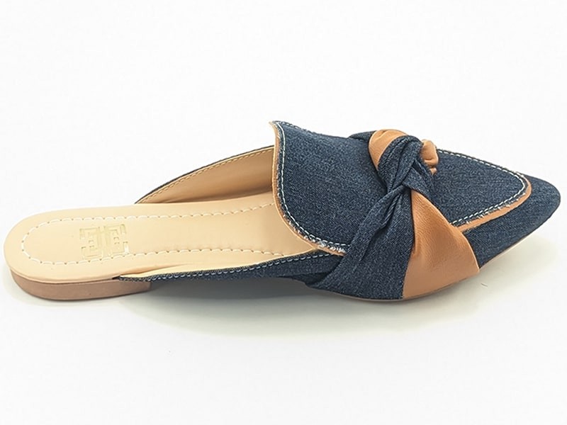 Sapatilhas Mule Jeans Cs Caramelo Laço Bico Fino