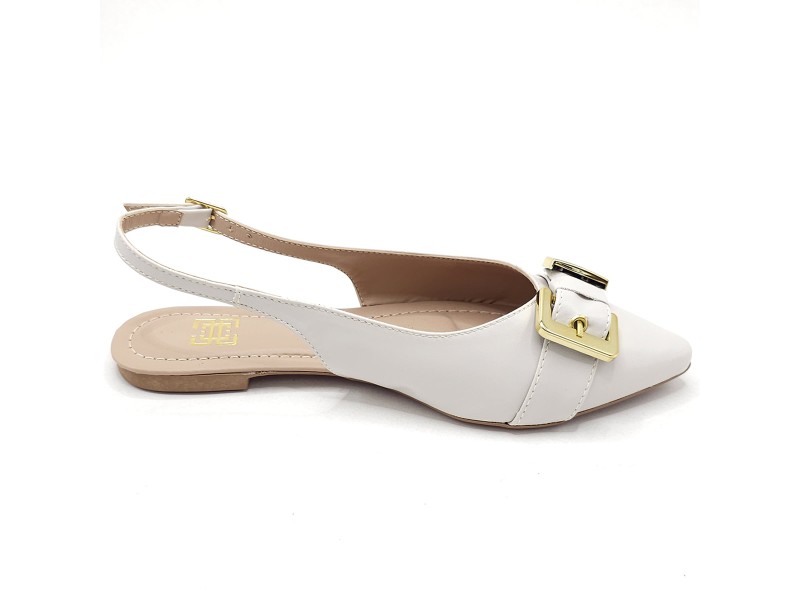 Sapatilhas Slingback Enfeite Abs Fivela Off White