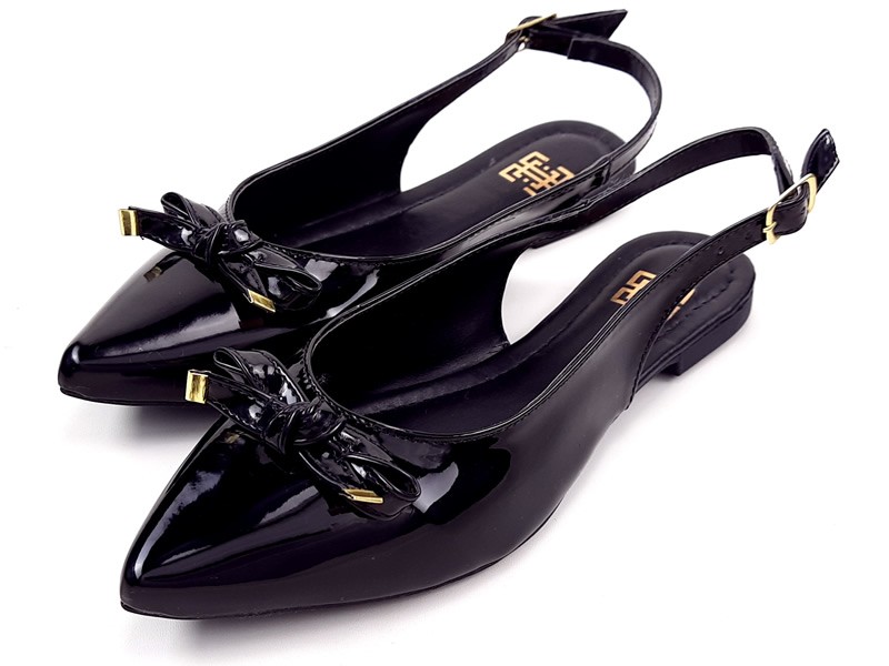 Sapatilhas Sapatilha SlingBack Verniz Preto Bico Fino