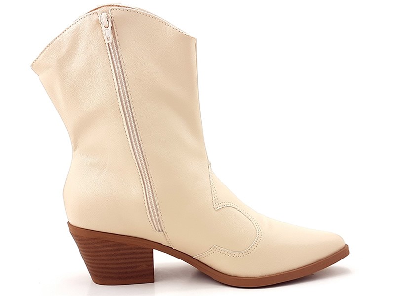 Botas Bota Western Cs Creme Cano Médio Salto Country 5,5cm