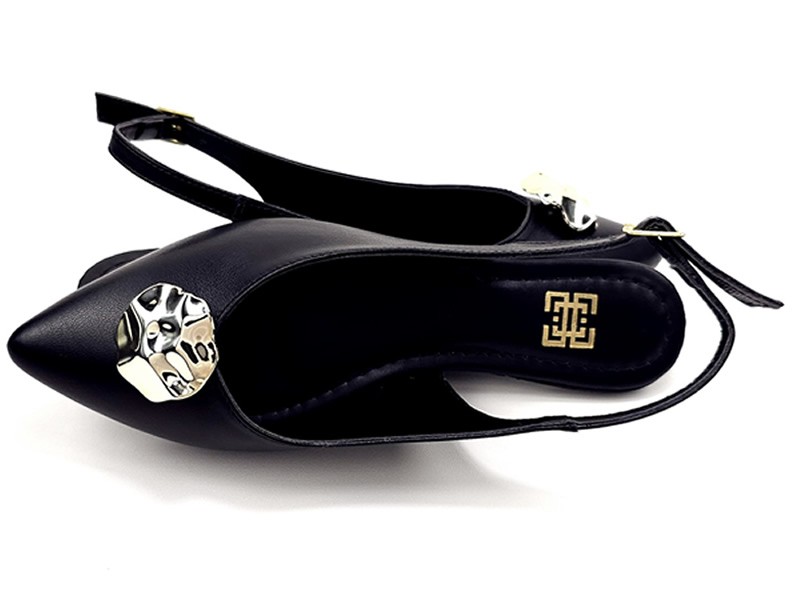 Sapatilhas Slingback Feminino Cs Preto Abs Ouro Flor