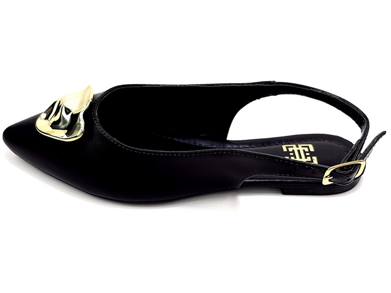 Sapatilhas Slingback Bico fino Cs Preto Abs Folha Ouro
