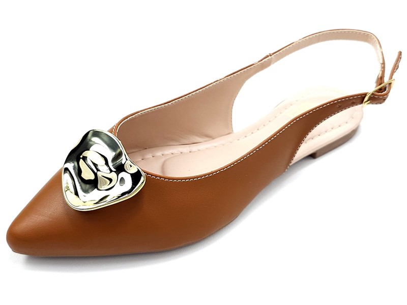 Sapatilhas Slingback Bico fino Cs Caramelo Abs Folha Ouro