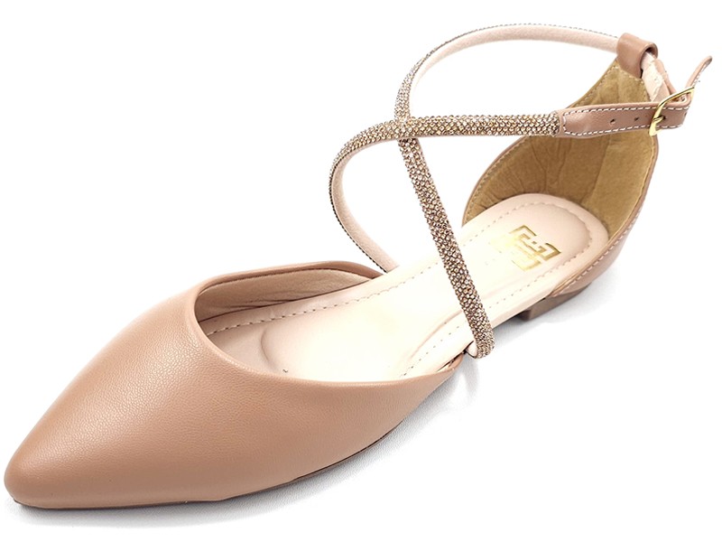 Sapatilhas Sandalia Feminina Salome com Strass Nude