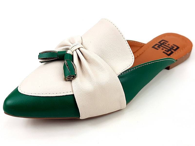 Sapatilhas Mule Feminino Cs Verde OffWhite Laço Bico Fino