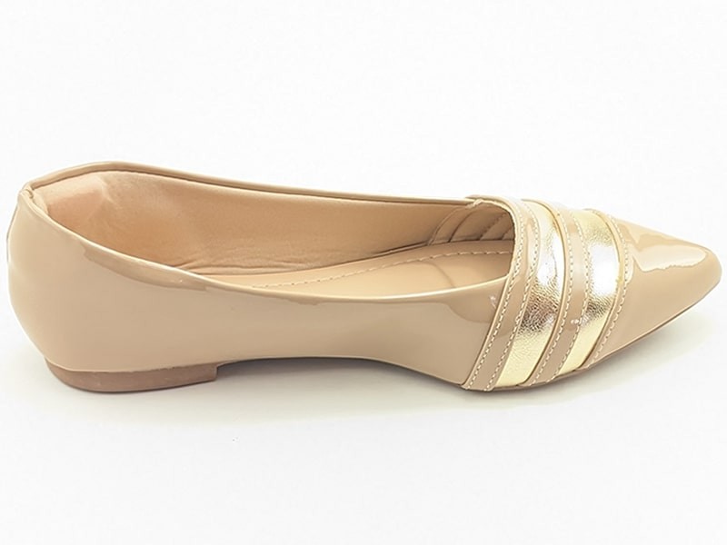 Sapatilhas Sapatilha Vz Nude Cs Dourado Bico Fino