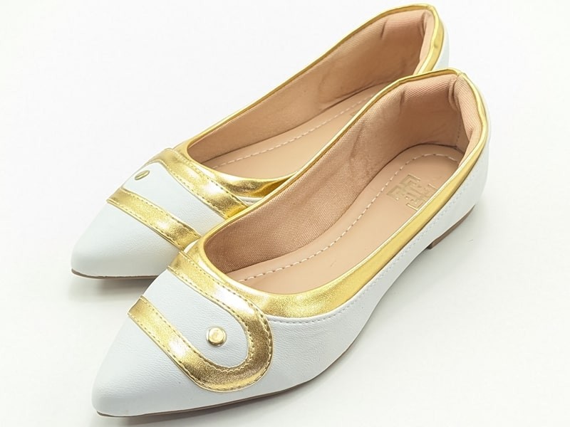 Sapatilhas Sapatilha Cs Branco Dourado Ouro Bico Fino
