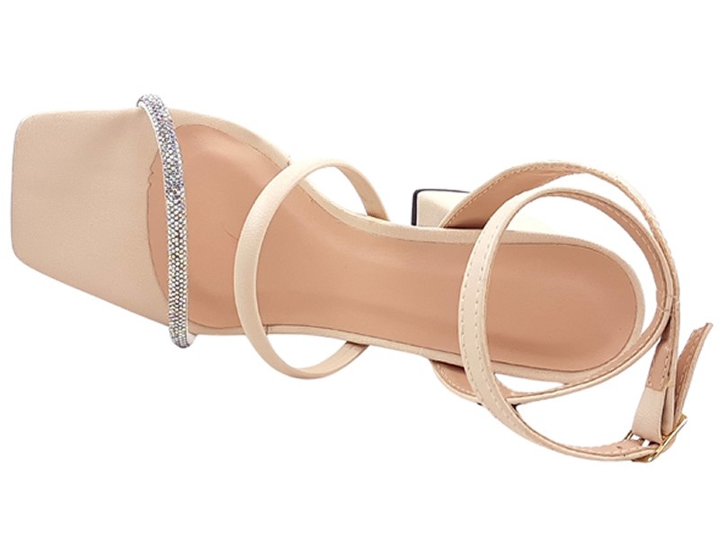 Saltos Sandália Feminina Cs Creme Strass Infinity Salto Bloco 8,5cm