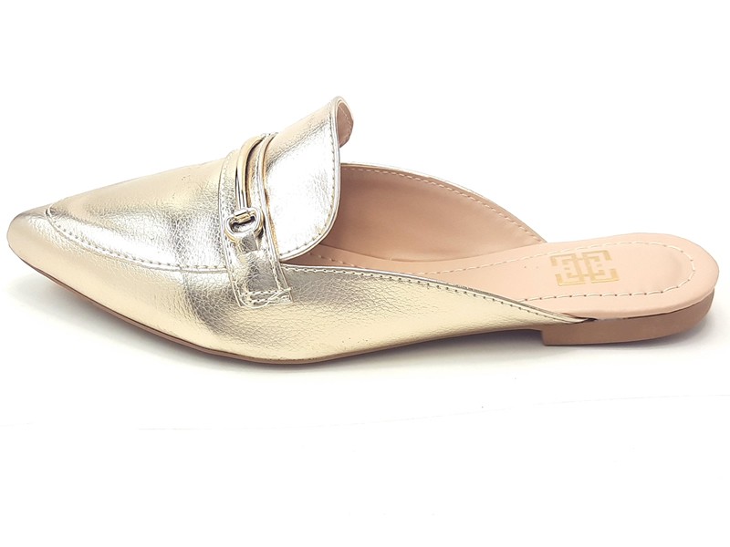 Sapatilhas Mule Feminino Cs Dourado Bridão Bico Fino