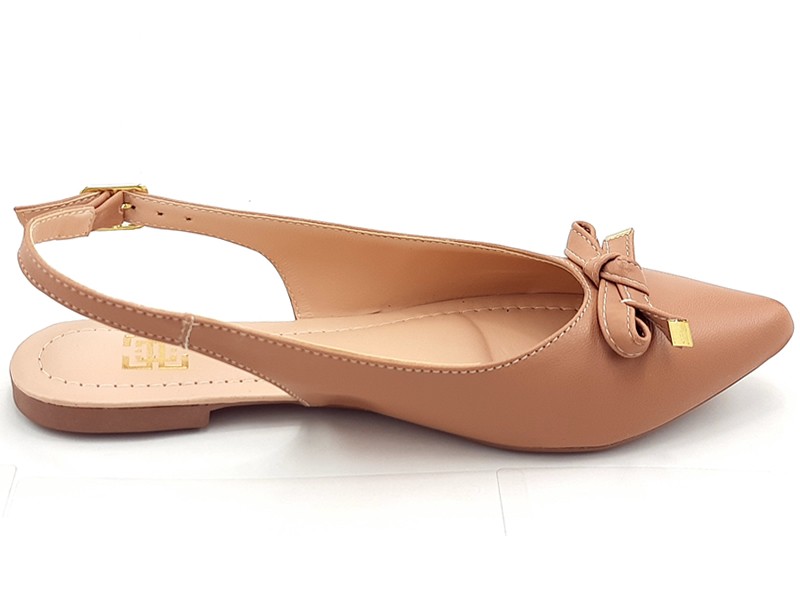 Sapatilhas Slingback Cs Nude Laço Bico Fino