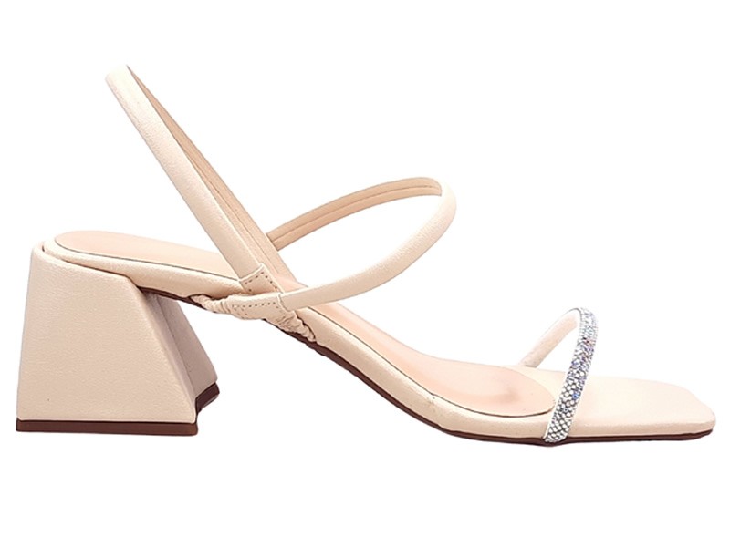 Saltos Sandália Feminina Cs Creme Strass Infinity Salto Bloco 6cm