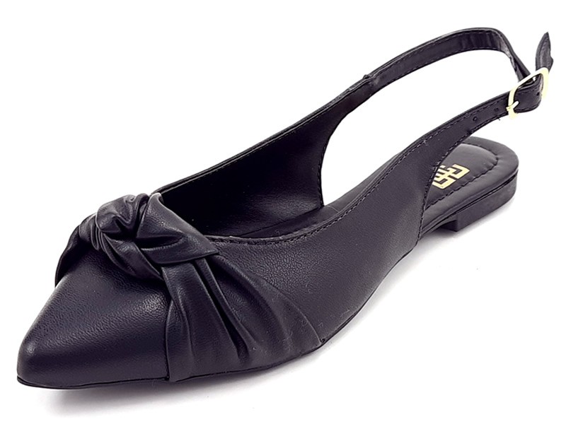 Sapatilhas Slingback Cs Preto Laço Bico Fino