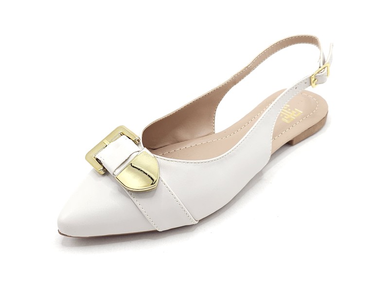 Sapatilhas Slingback Enfeite Abs Fivela Off White