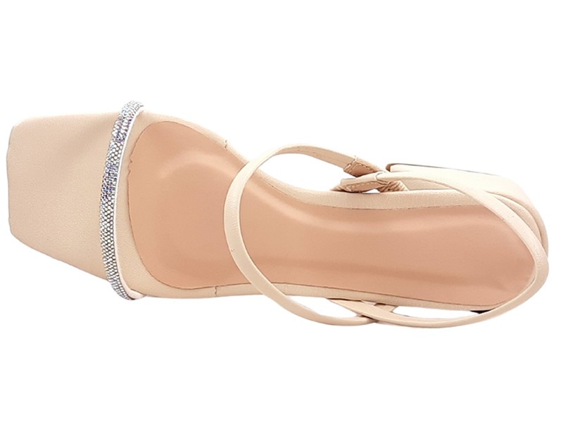 Saltos Sandália Feminina Cs Creme Strass Infinity Salto Bloco 6cm