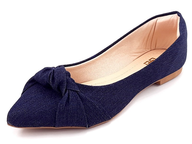Sapatilhas Sapatilha Feminina Jeans Laço Nó Bico Fino