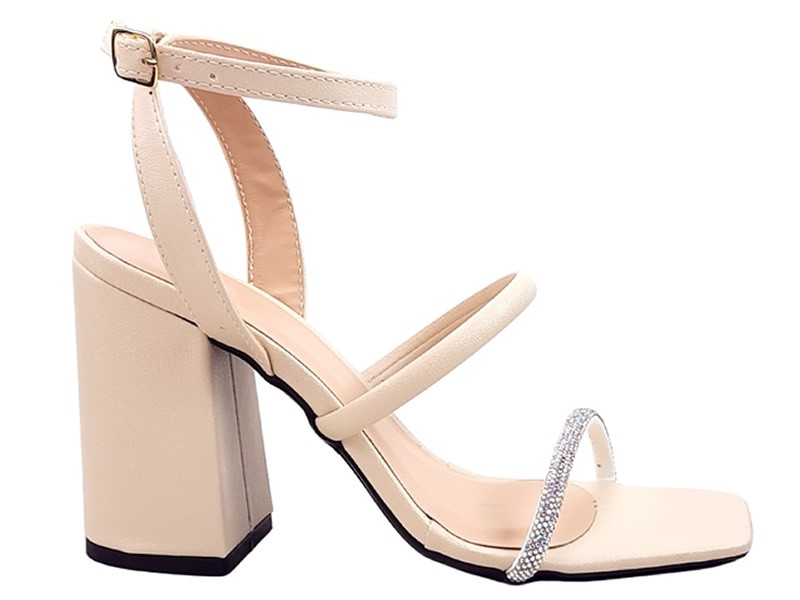 Saltos Sandália Feminina Cs Creme Strass Infinity Salto Bloco 8,5cm