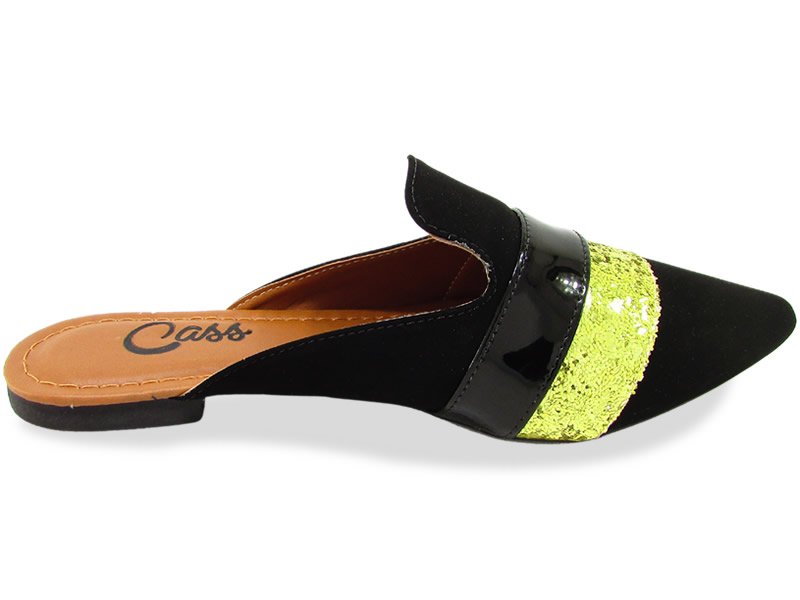 Sapatilhas Mule Nob Preto Cristal Ouro Vz