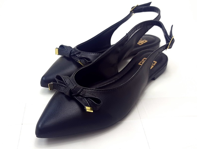 Sapatilhas Slingback Vz Preto Laço Bico Fino