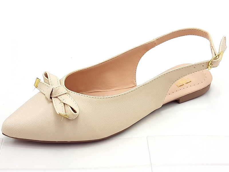 Sapatilhas Slingback Cs Creme Laço Bico Fino