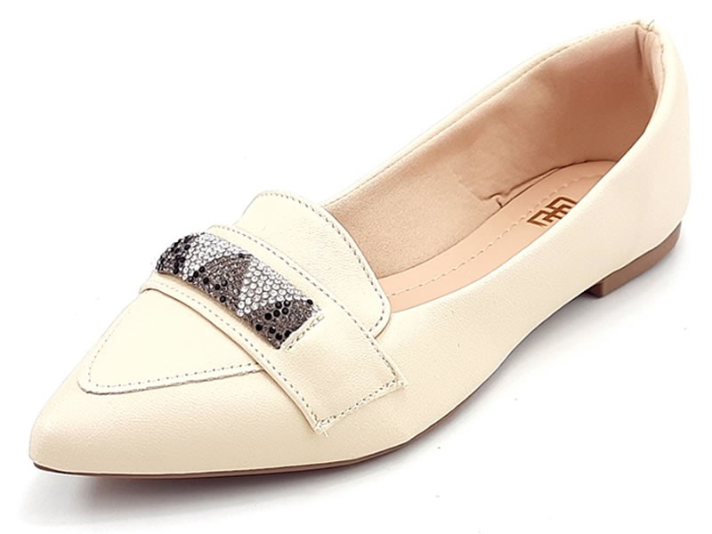 Sapatilhas Sapatilha Mocassim Cs Creme Infinity Strass Bico Fino