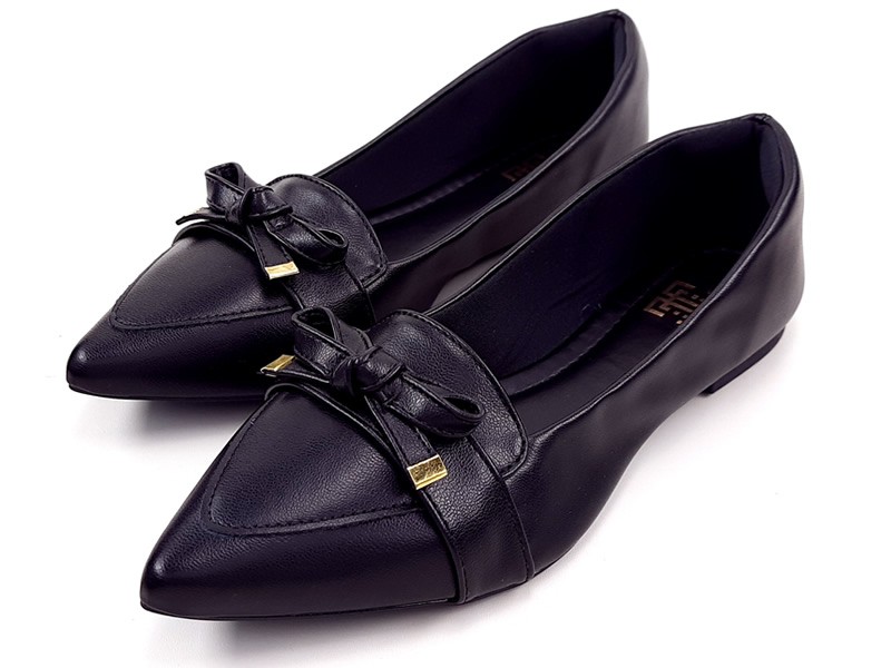 Sapatilhas Mocassim Feminino Cs Preto Bico Fino