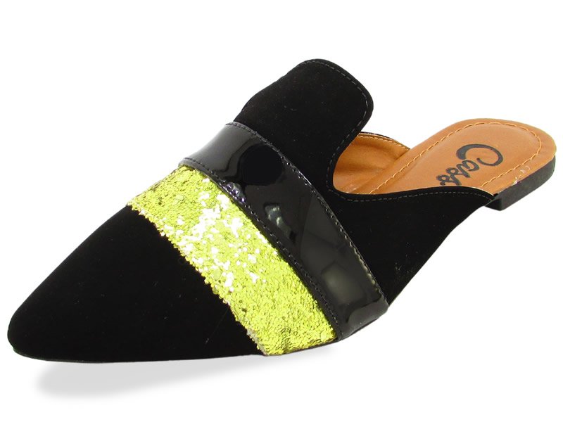 Sapatilhas Mule Nob Preto Cristal Ouro Vz