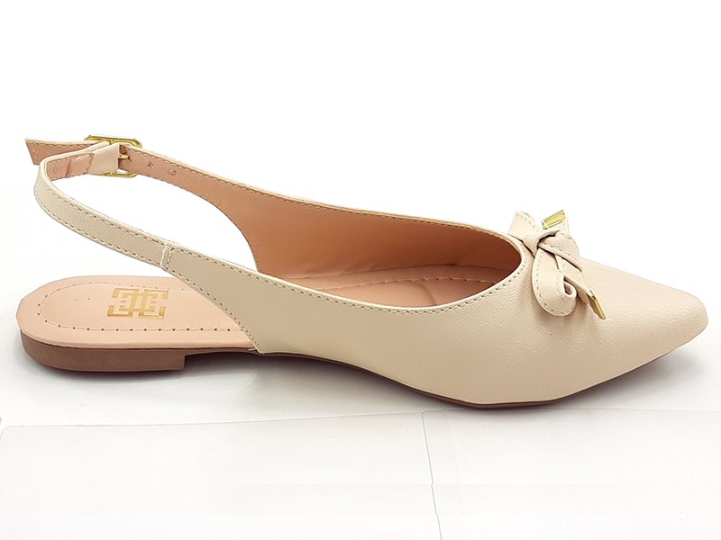 Sapatilhas Slingback Cs Creme Laço Bico Fino