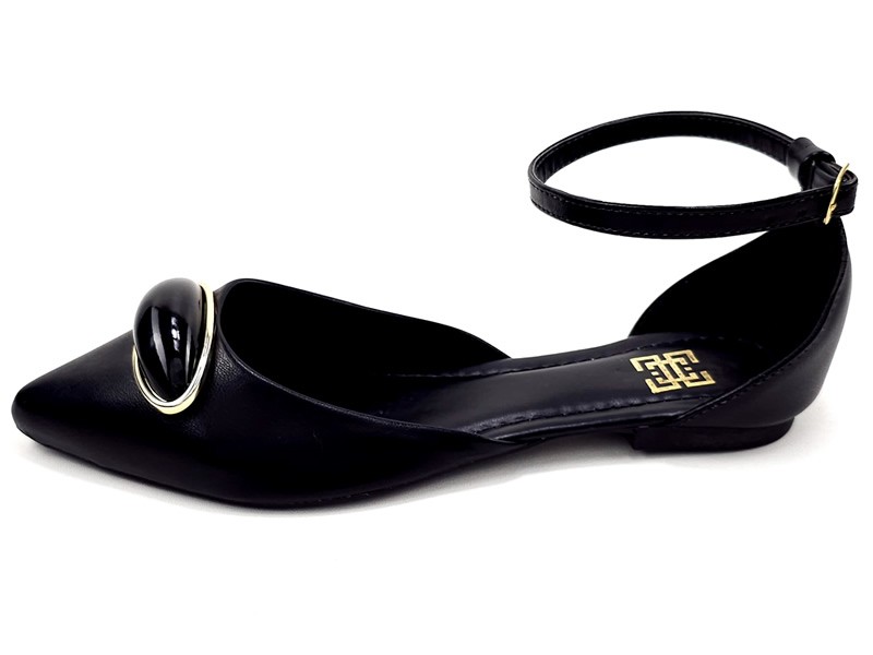 Sapatilhas Salomé Feminina Cs Preta Enfeite Amêndoa