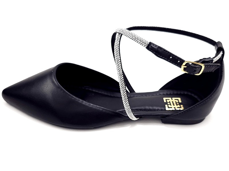 Sapatilhas Sandalia Feminina Salome com Strass Preto