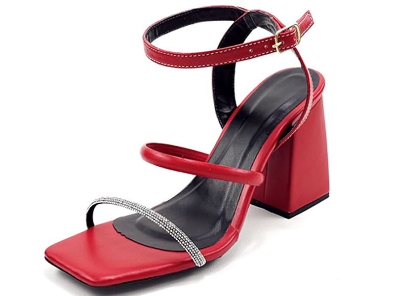 Saltos Sandália Feminina Cs Vermelho Strass Infinity Salto Bloco 8,5cm