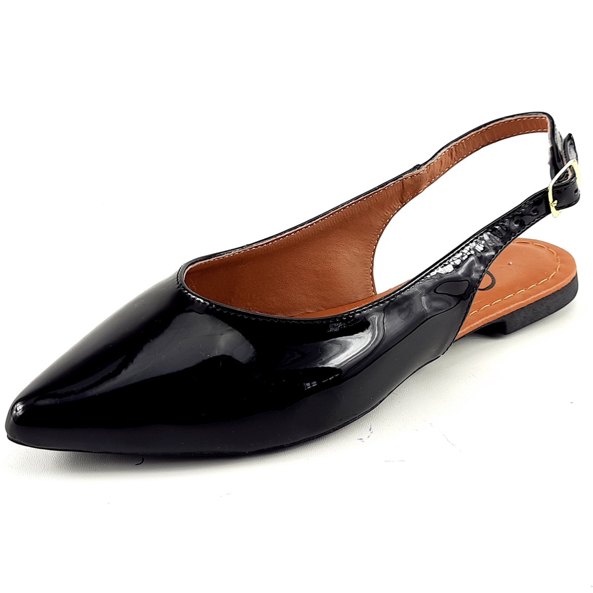 Sapatilhas Sapatilha SlingBack Verniz Preto Bico Fino