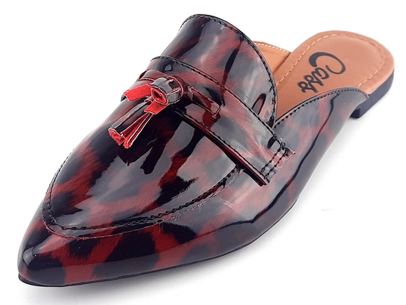 Sapatilhas Mule Onça Verniz Vermelho