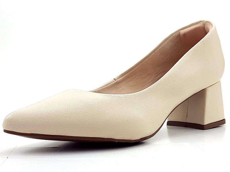 Saltos Scarpin Cs Creme Clássico Salto Bloco 5,5cm Bico Fino