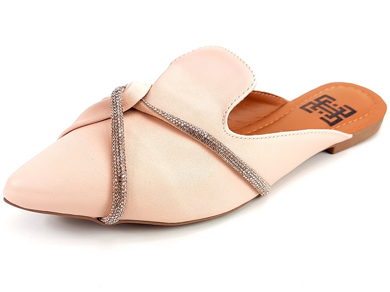 Sapatilhas Mule Feminino Cs Nude Trança Infinity Strass