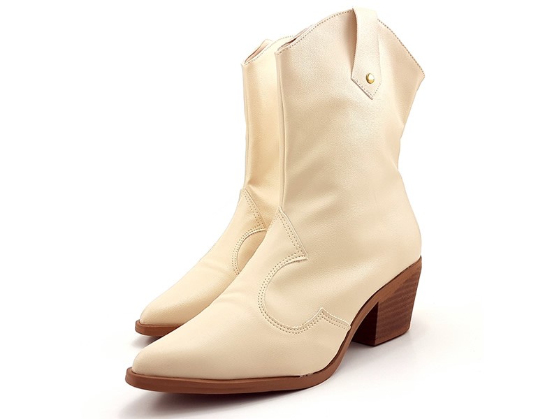 Botas Bota Western Cs Creme Cano Médio Salto Country 5,5cm