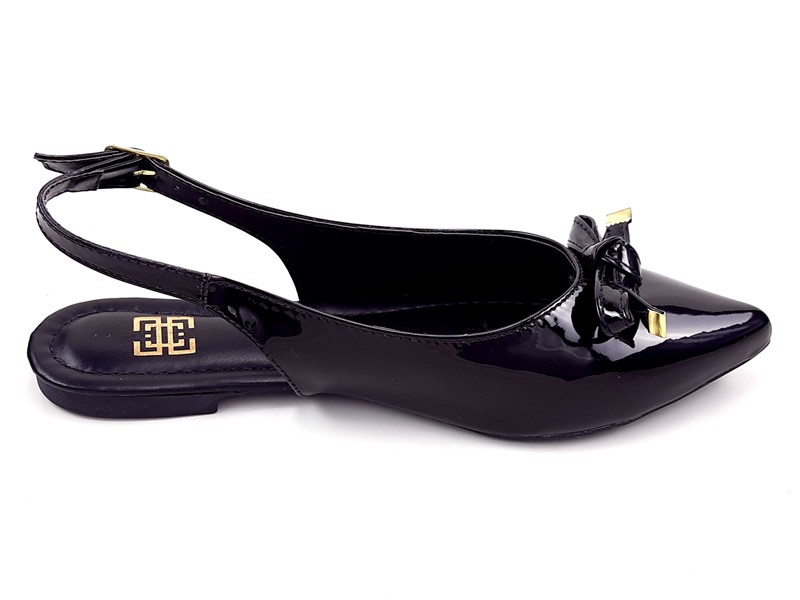 Sapatilhas Sapatilha SlingBack Verniz Preto Bico Fino