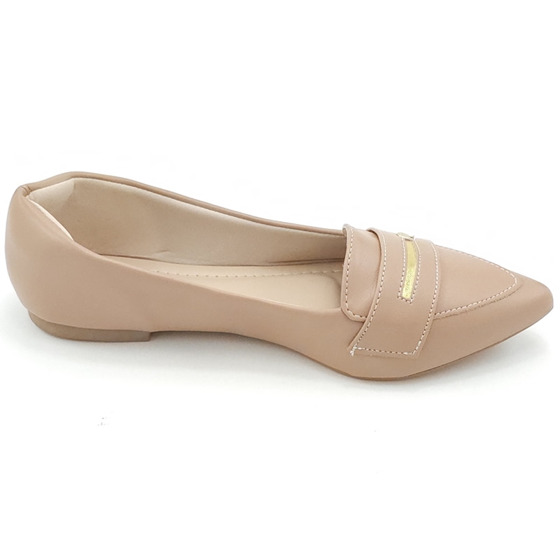 Sapatilhas Mocassim Cs Nude Cs Dourado Bico Fino