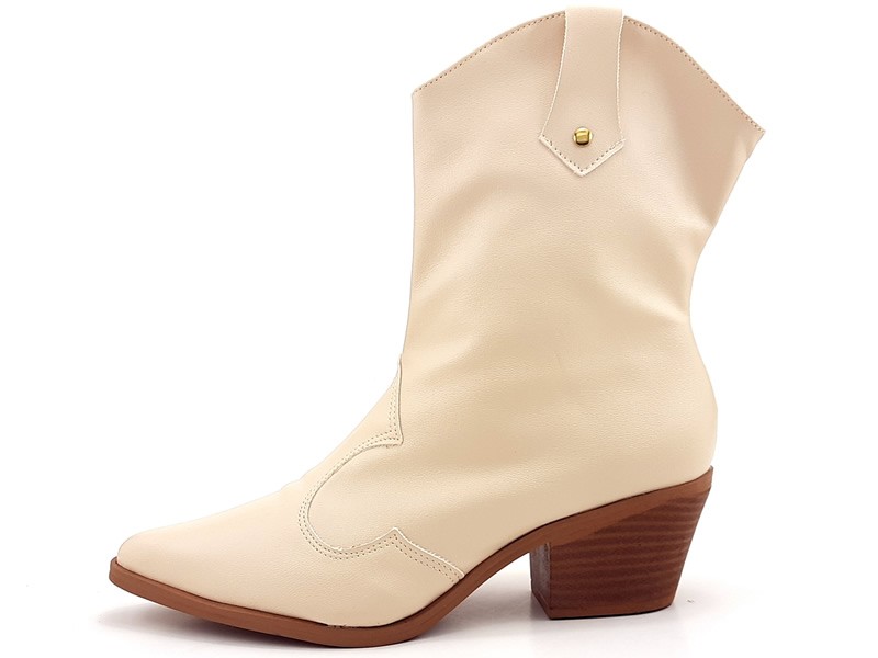 Botas Bota Western Cs Creme Cano Médio Salto Country 5,5cm