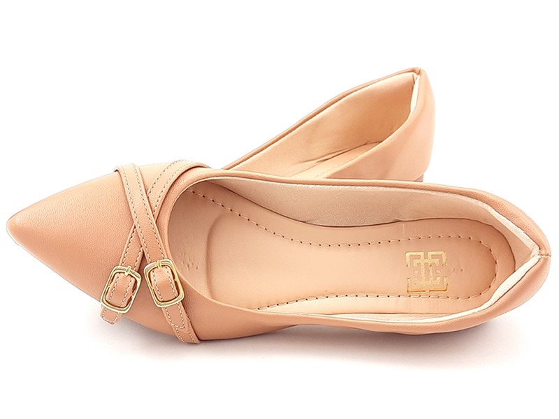 Sapatilhas Sapatilha Feminina Cs Nude Tiras Fivela Ouro Bico Fino